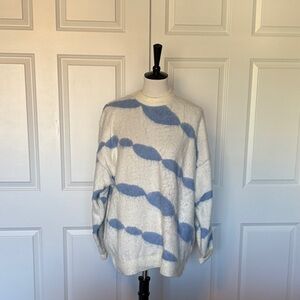 Bershka Blue and White Women's Oversized Sweater